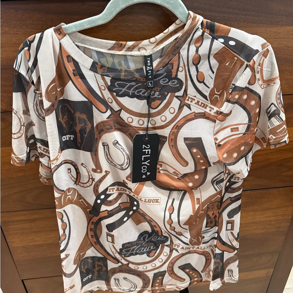 2Fly Cowgirl Western Mesh Festival Top T-Shirt NEW